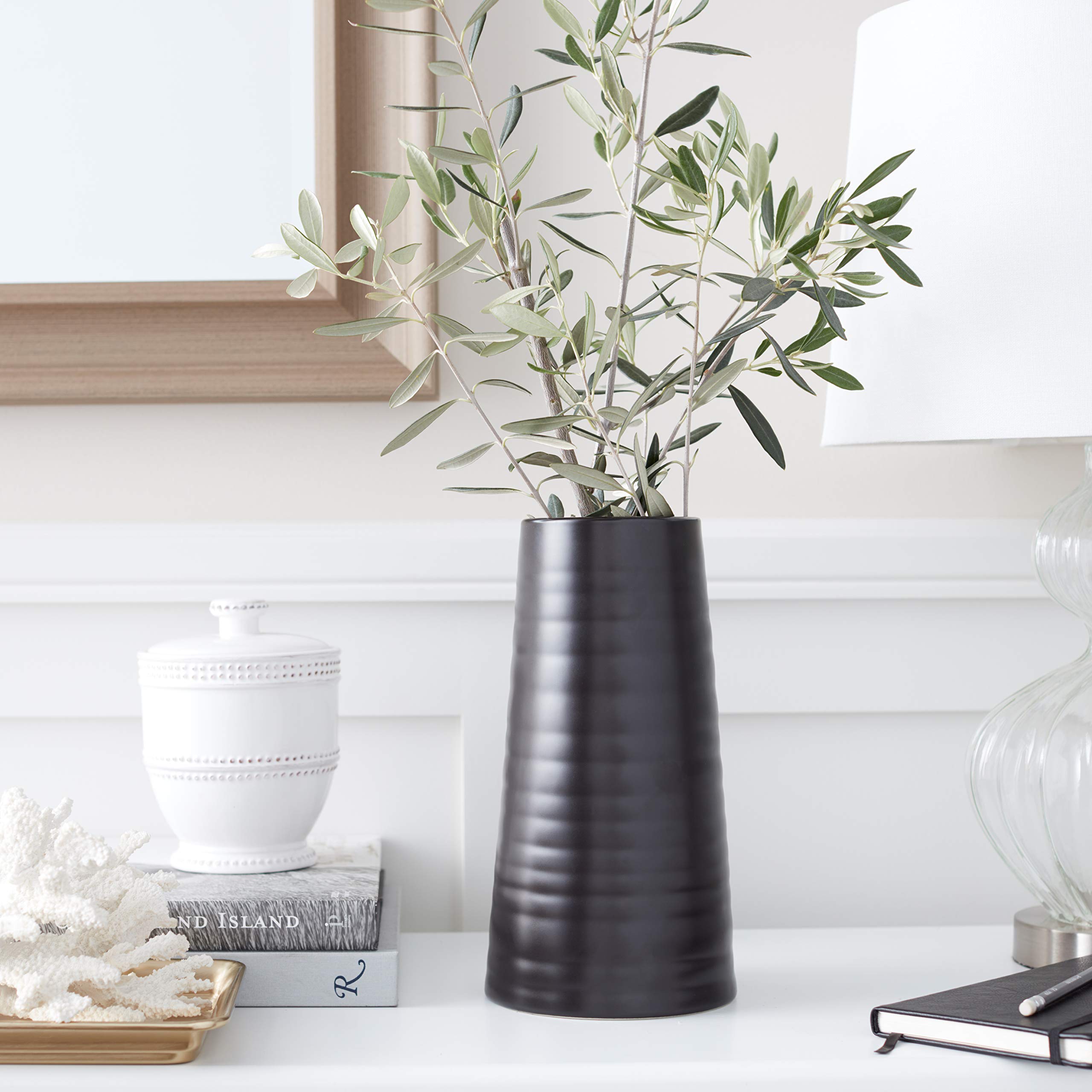 Ravenna Home Mid-Century 炻器花瓶｜10.9吋・黑色・圖片 4